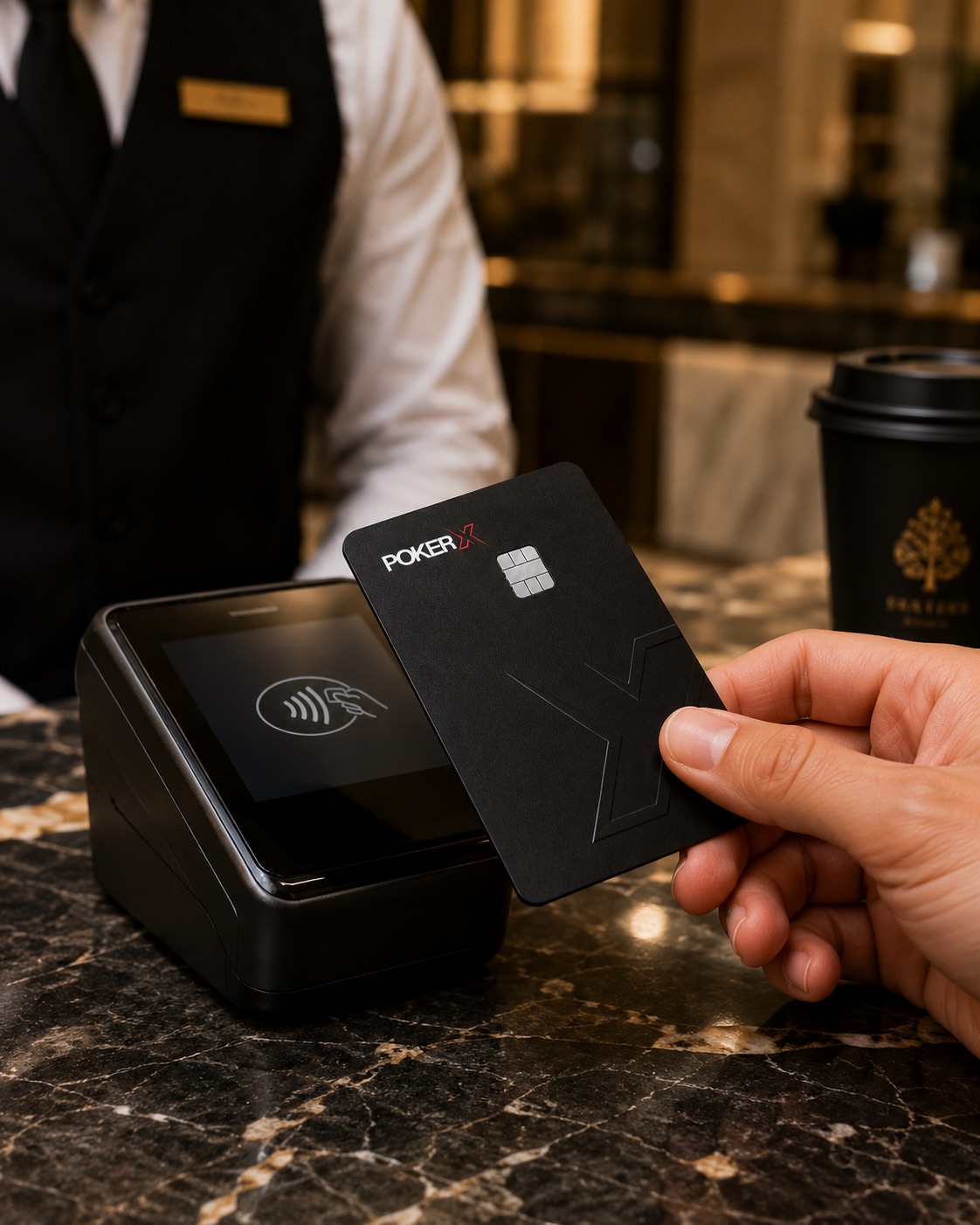 The POKER X Card presented at a contactless terminal